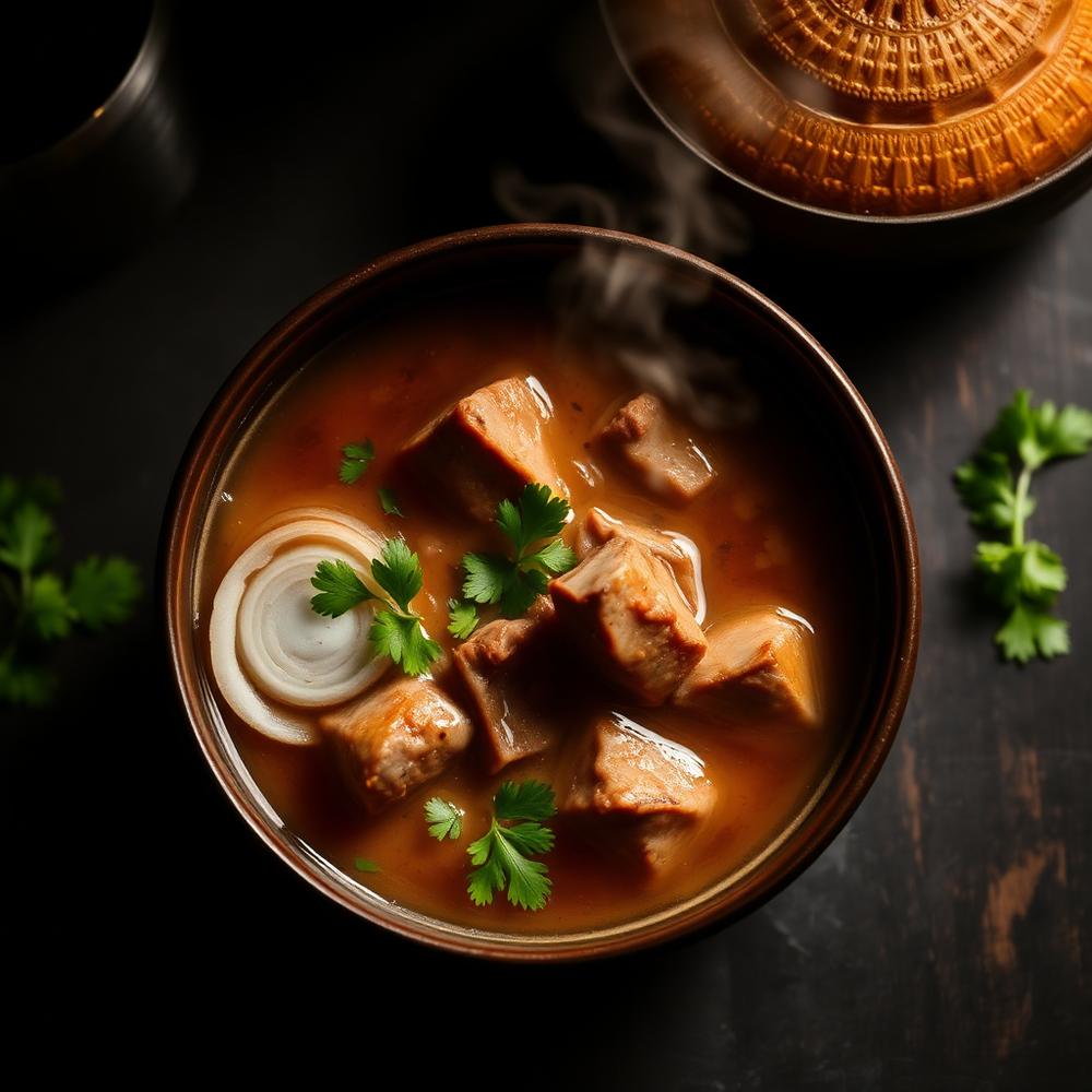 Tazón de consomé de birria