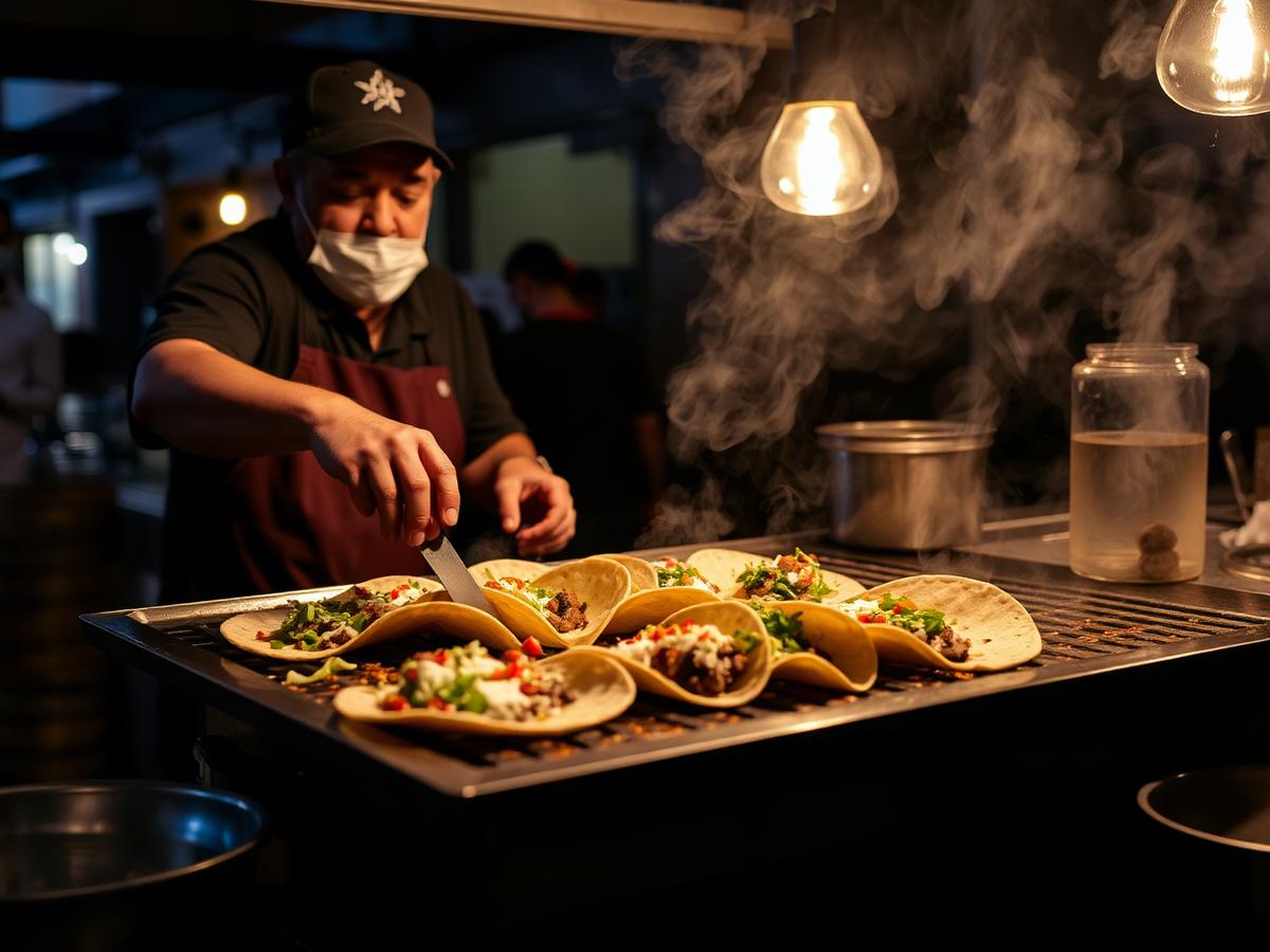 Tacos de birria dorándose en el comal